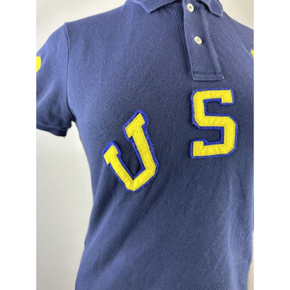 Ralph Lauren Big Pony USA Rugby Polo Shirt Slim Fitted SS Navy Blue Size Large - Picture 3 of 16